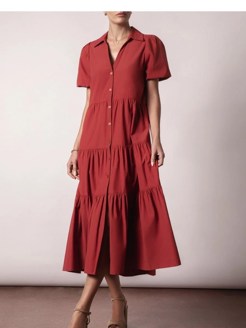 Tiered Button-Front Havana Dress in Tuscany Size M